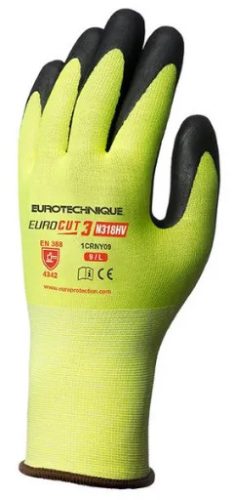 EuroCut3 vágásbiztos mikrohab és nitril kesztyű (sárga/fekete)