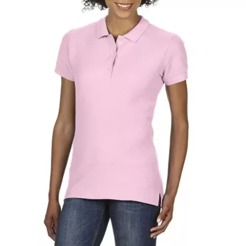 Gildan Premium Cotton női galléros póló (rózsaszín)
