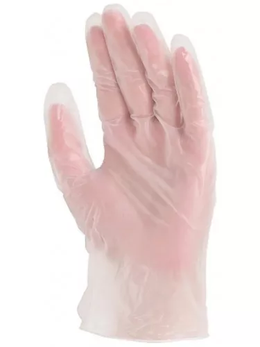 Egyszerhasználatos vinil kesztyű púderozott belsővel, dobozban 5706