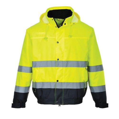 Portwest Hi-Vis kéttónusú bomber kabát (sárga/tengerészkék)