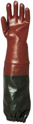 MÁRTOTT PVC KESZTYŰ 10 , BORDÓ, SAV/LÚG/OLAJÁLLÓ,  70CM HOSSZÚ 