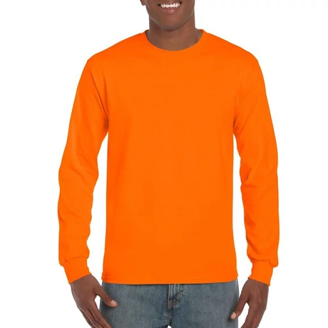 Gildan Ultra Cotton jól láthatósági hosszú újjú póló (fluo narancs)